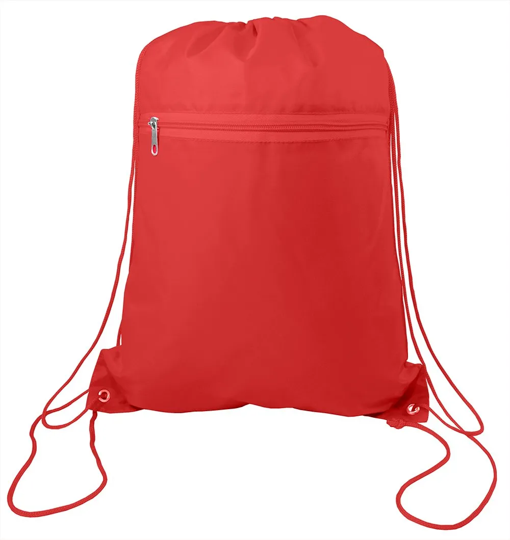 12 ct Promotional Polyester Drawstring Bags with Front Pocket - By Dozen