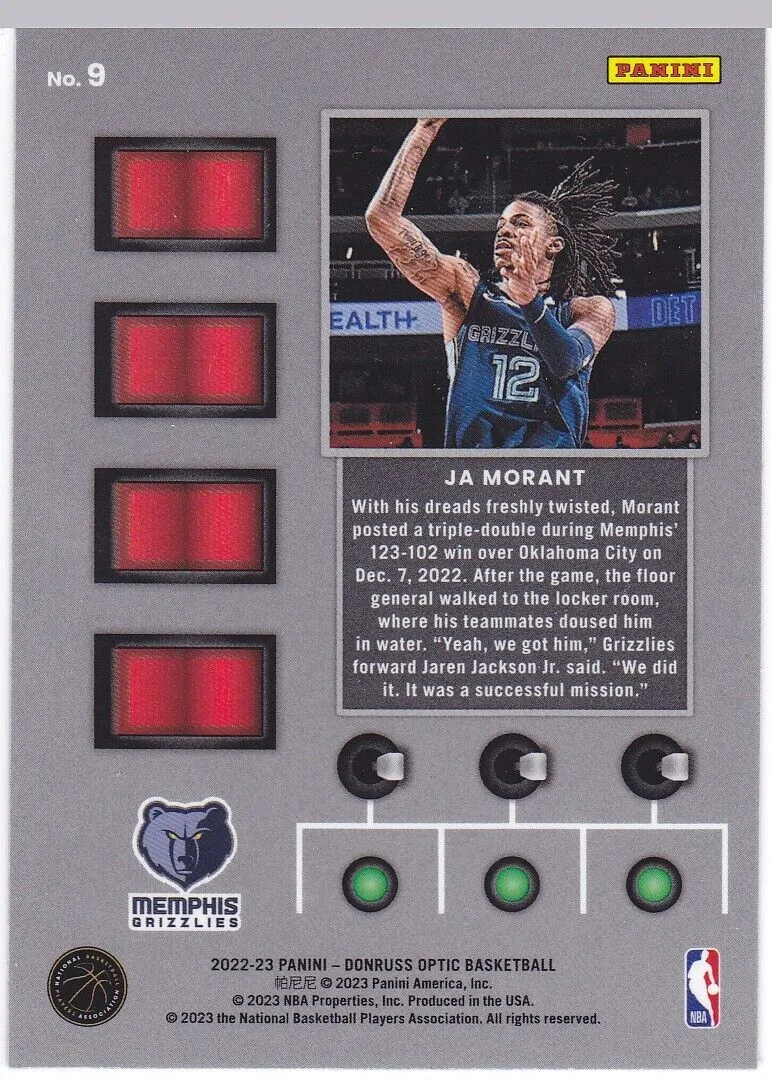 2022-23 Panini Donruss Optic T-Minus Insert Purple Prizm #9 - Ja Morant