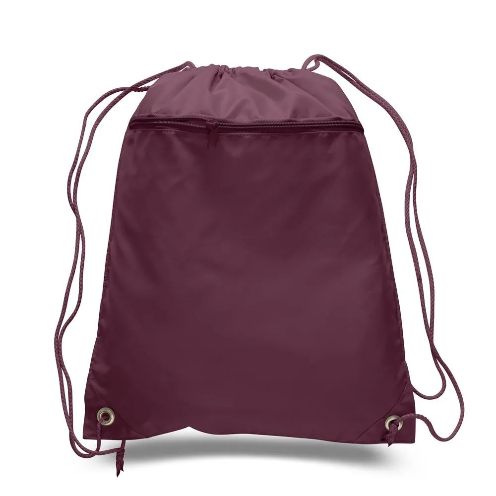 216 ct Promotional Polyester Drawstring Bags with Front Pocket - By Case