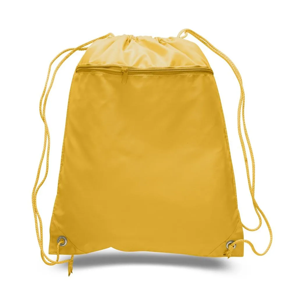 216 ct Promotional Polyester Drawstring Bags with Front Pocket - By Case