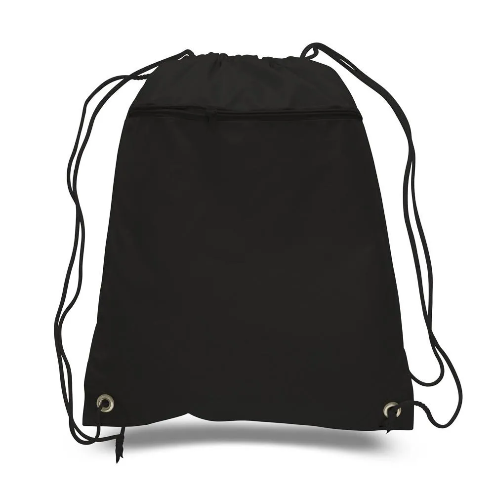 216 ct Promotional Polyester Drawstring Bags with Front Pocket - By Case