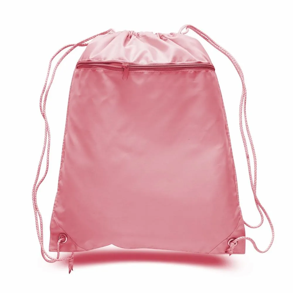 216 ct Promotional Polyester Drawstring Bags with Front Pocket - By Case