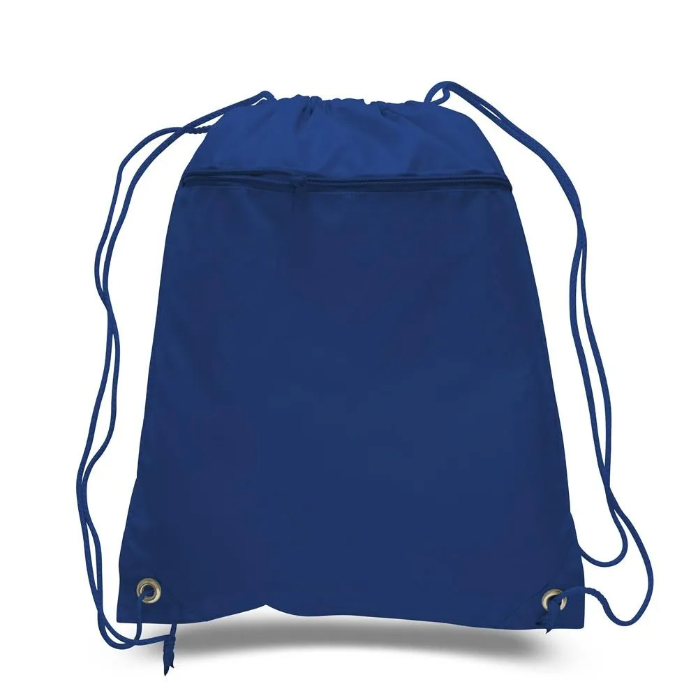 216 ct Promotional Polyester Drawstring Bags with Front Pocket - By Case