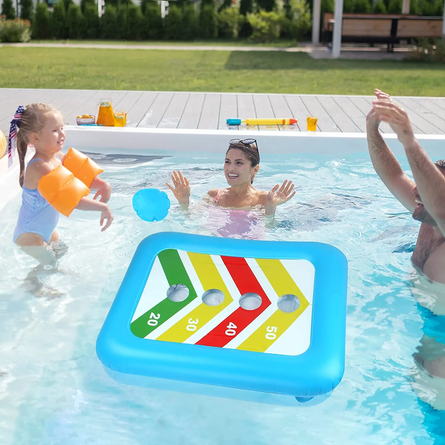 36 Floating Toss Game Inflatable Pool Ring Toss Game Floating Swimming Pool Ring Toy with 4Pcs Water Bags Floating Cornhole Board Set for Multiplayer Water Pool Game Kid Adult