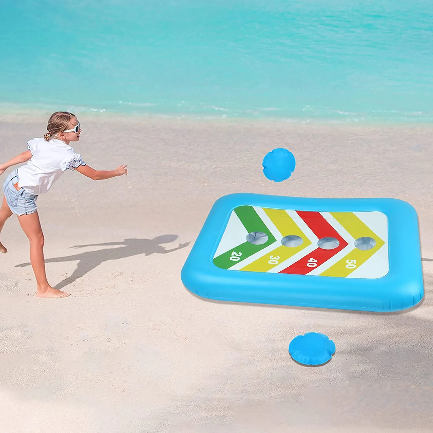 36 Floating Toss Game Inflatable Pool Ring Toss Game Floating Swimming Pool Ring Toy with 4Pcs Water Bags Floating Cornhole Board Set for Multiplayer Water Pool Game Kid Adult