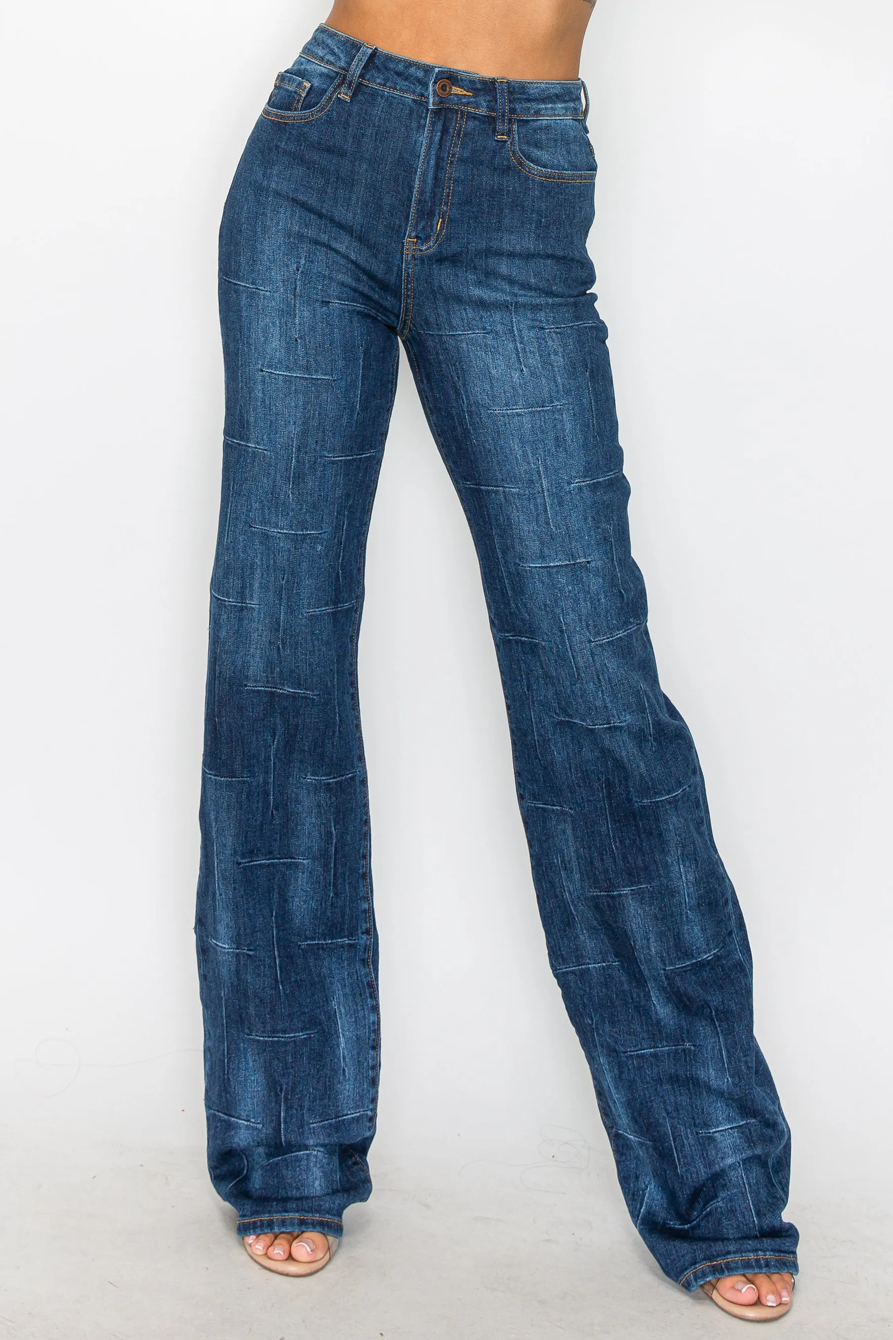 40637 High Rise Line Stitch Boot Cut Jeans