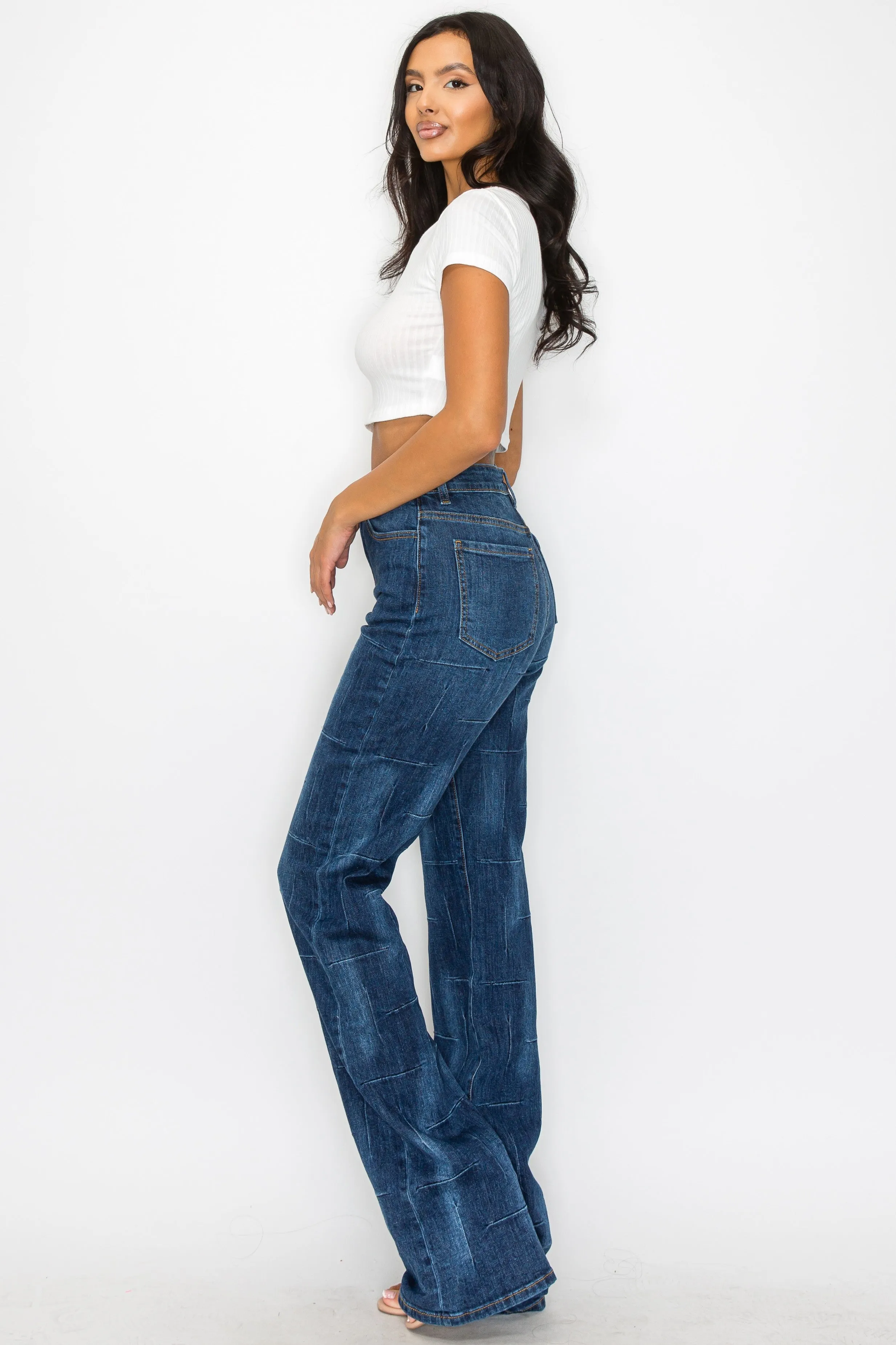 40637 High Rise Line Stitch Boot Cut Jeans