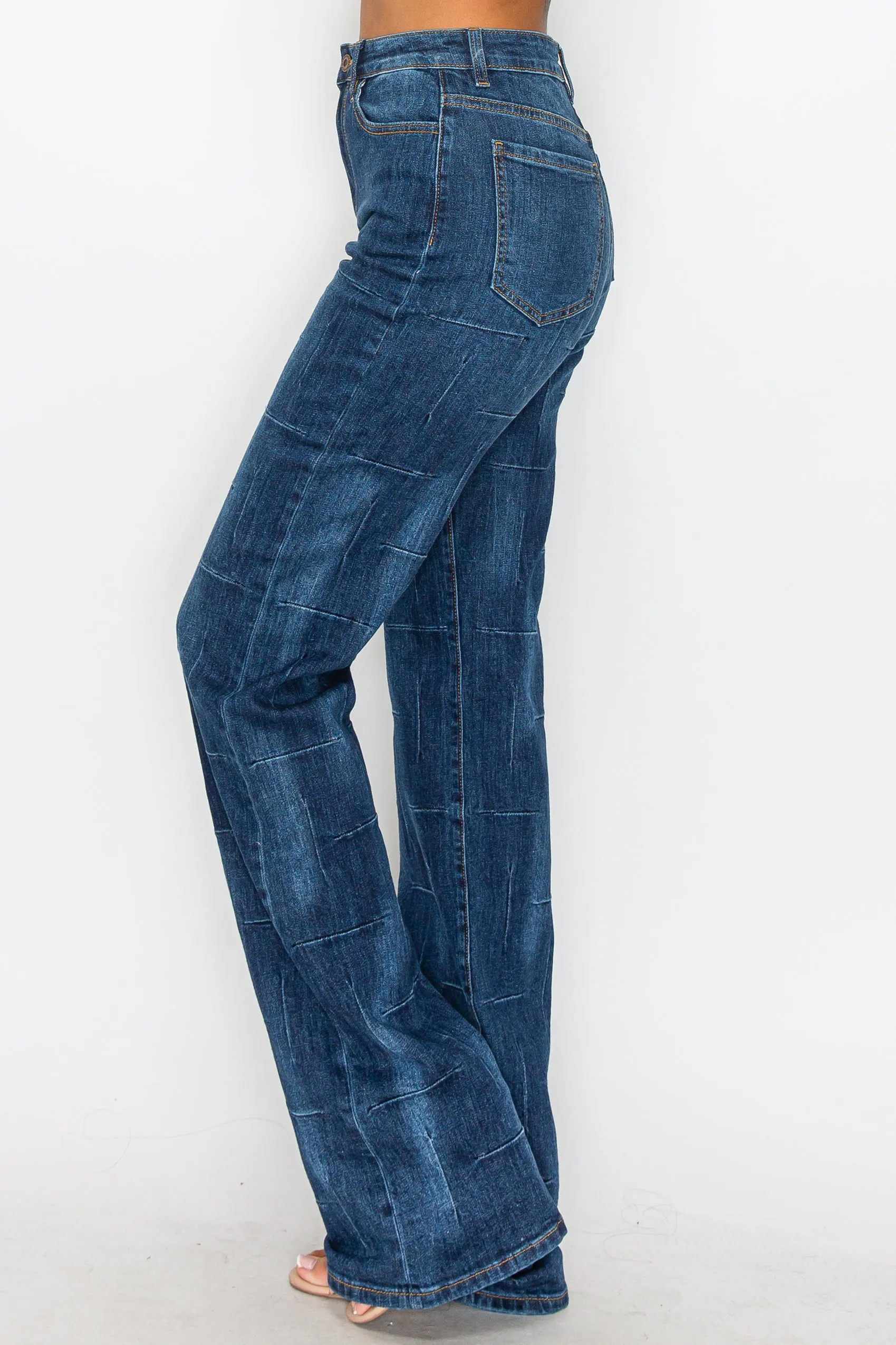 40637 High Rise Line Stitch Boot Cut Jeans