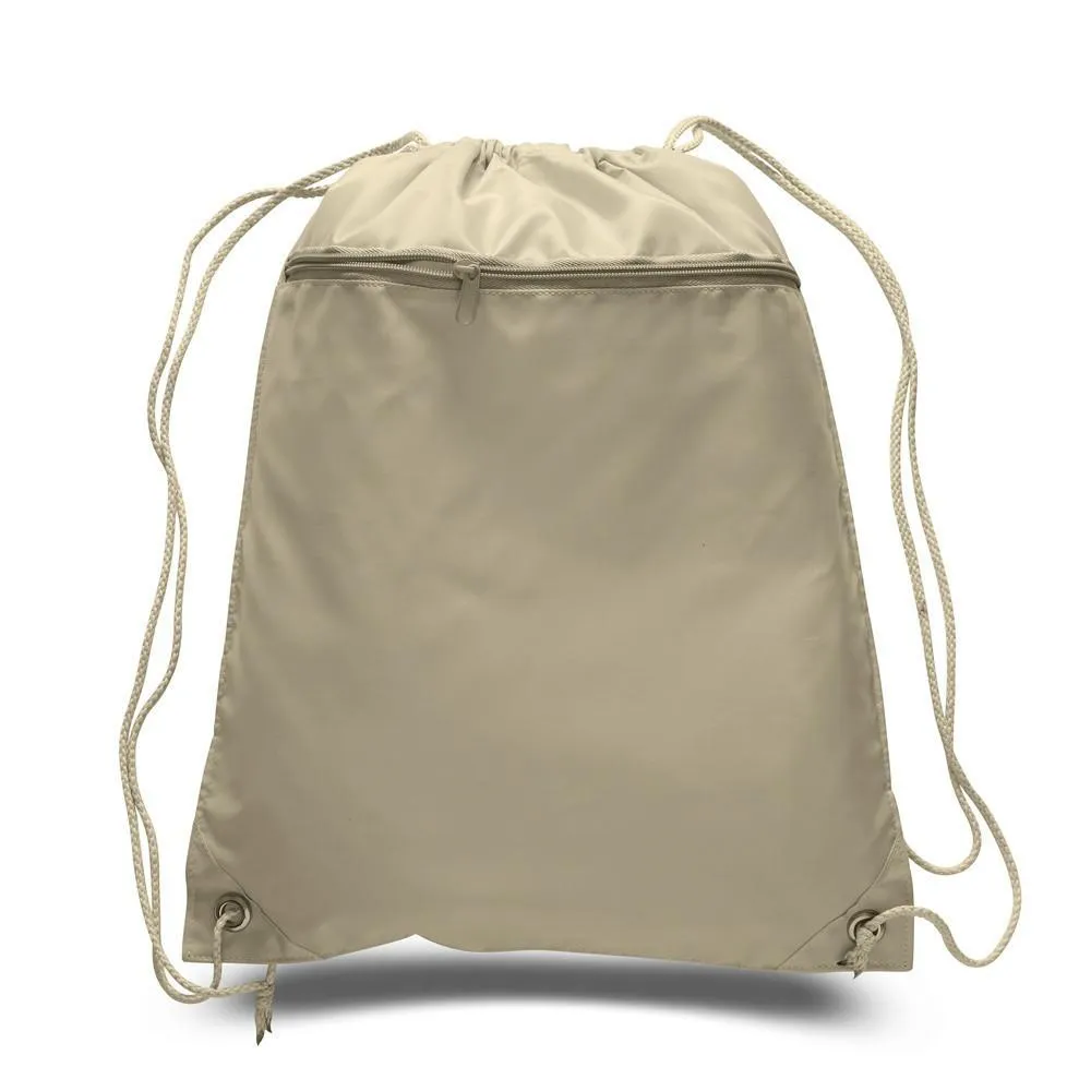 48 ct Promotional Polyester Drawstring Bags with Front Pocket - ASSORTED COLOR PACK (CLOSEOUT)