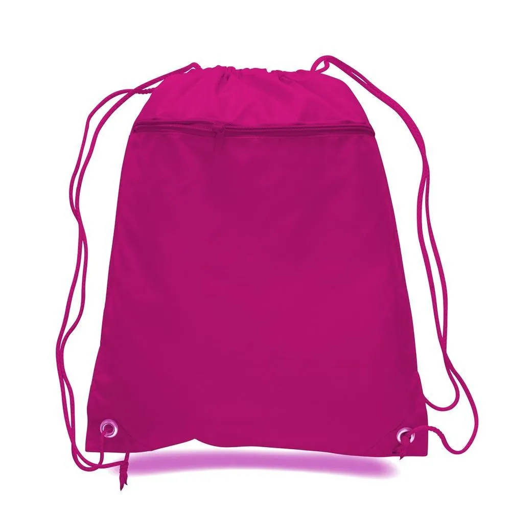 48 ct Promotional Polyester Drawstring Bags with Front Pocket - ASSORTED COLOR PACK (CLOSEOUT)