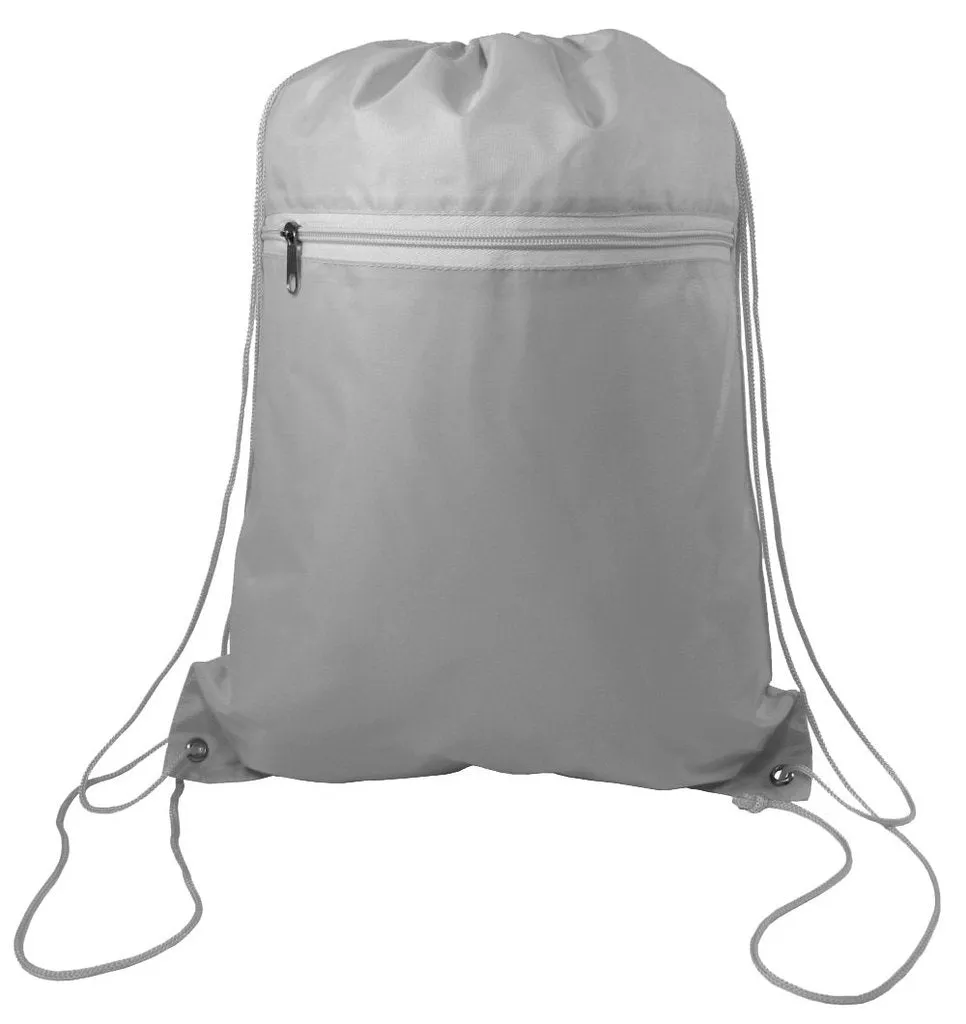 96 ct Promotional Polyester Drawstring Bags with Front Pocket -ASSORTED COLOR PACK (CLOSEOUT)