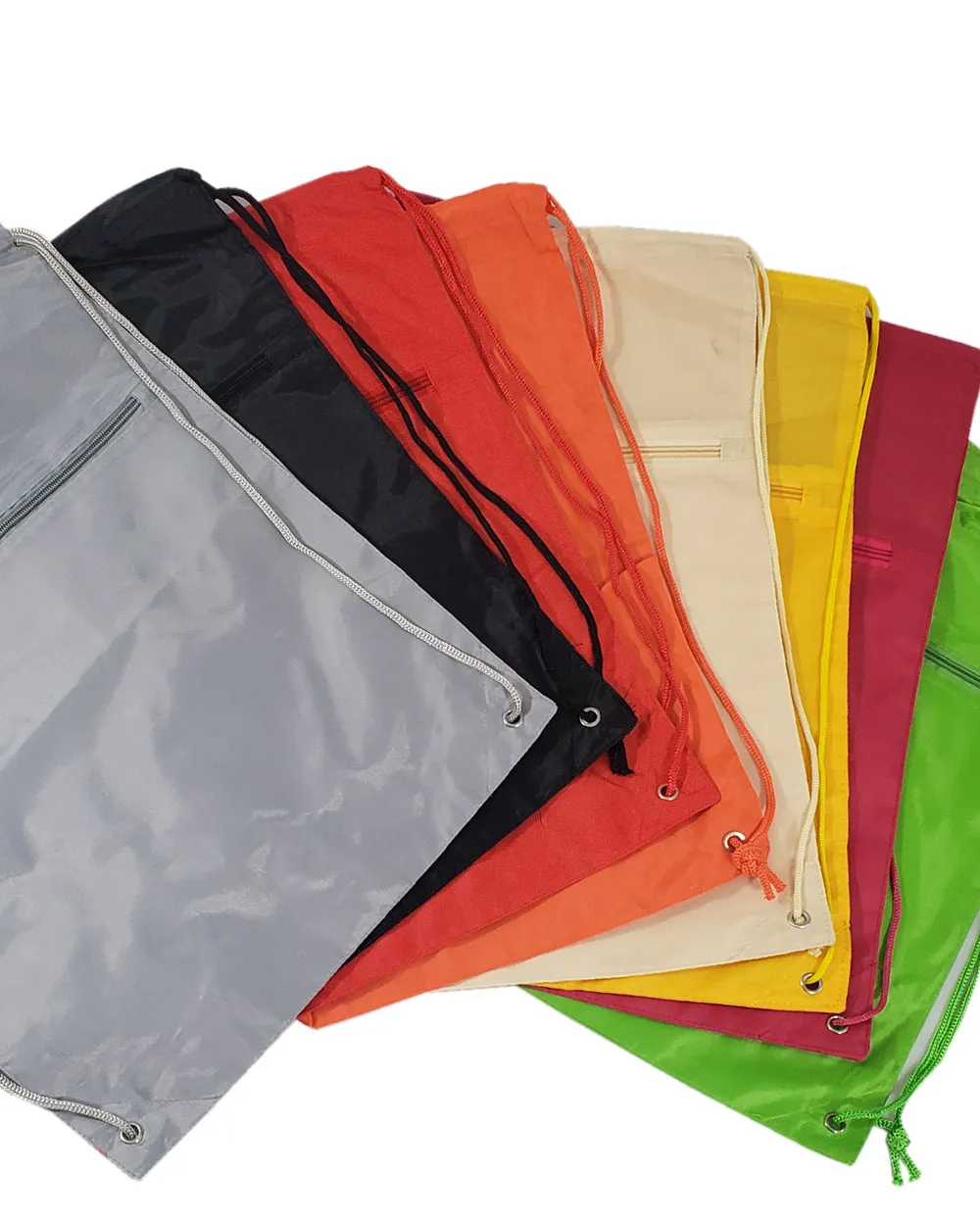 96 ct Promotional Polyester Drawstring Bags with Front Pocket -ASSORTED COLOR PACK (CLOSEOUT)