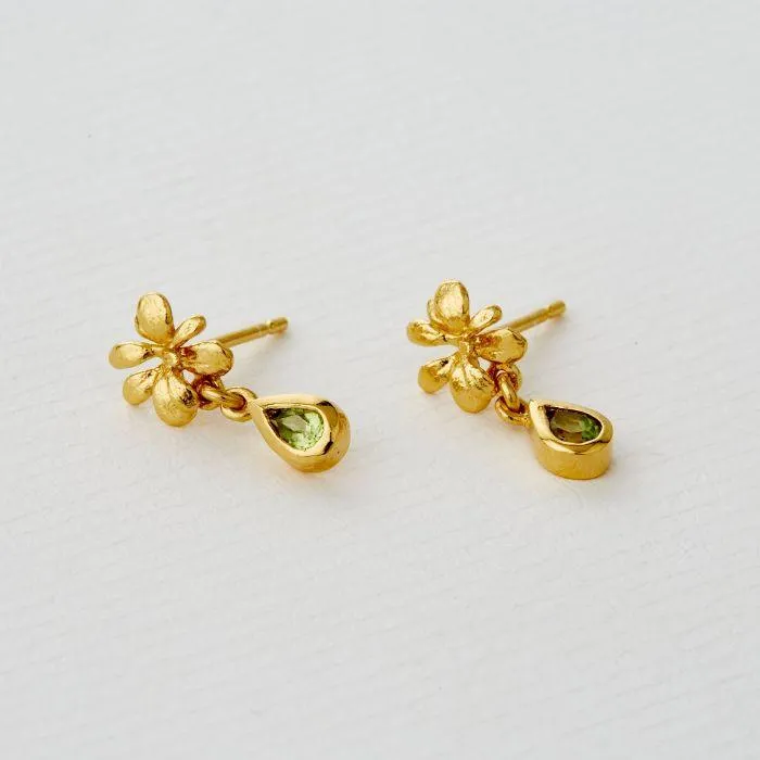 Alex Monroe Small Rosette Studs with Peridot Drop