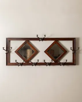 Antique Diamond Mirror Hall Tree w/ Hooks