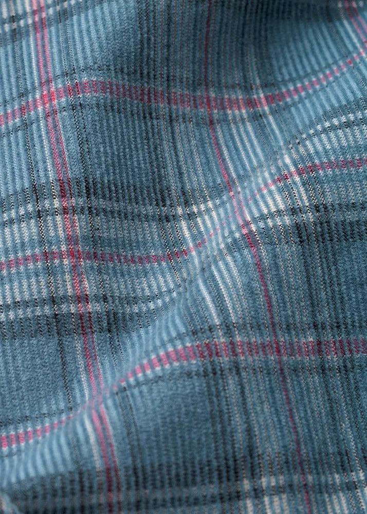 Baby Wale Corduroy Shirt for Tall Men in Medium Blue & Red Plaid