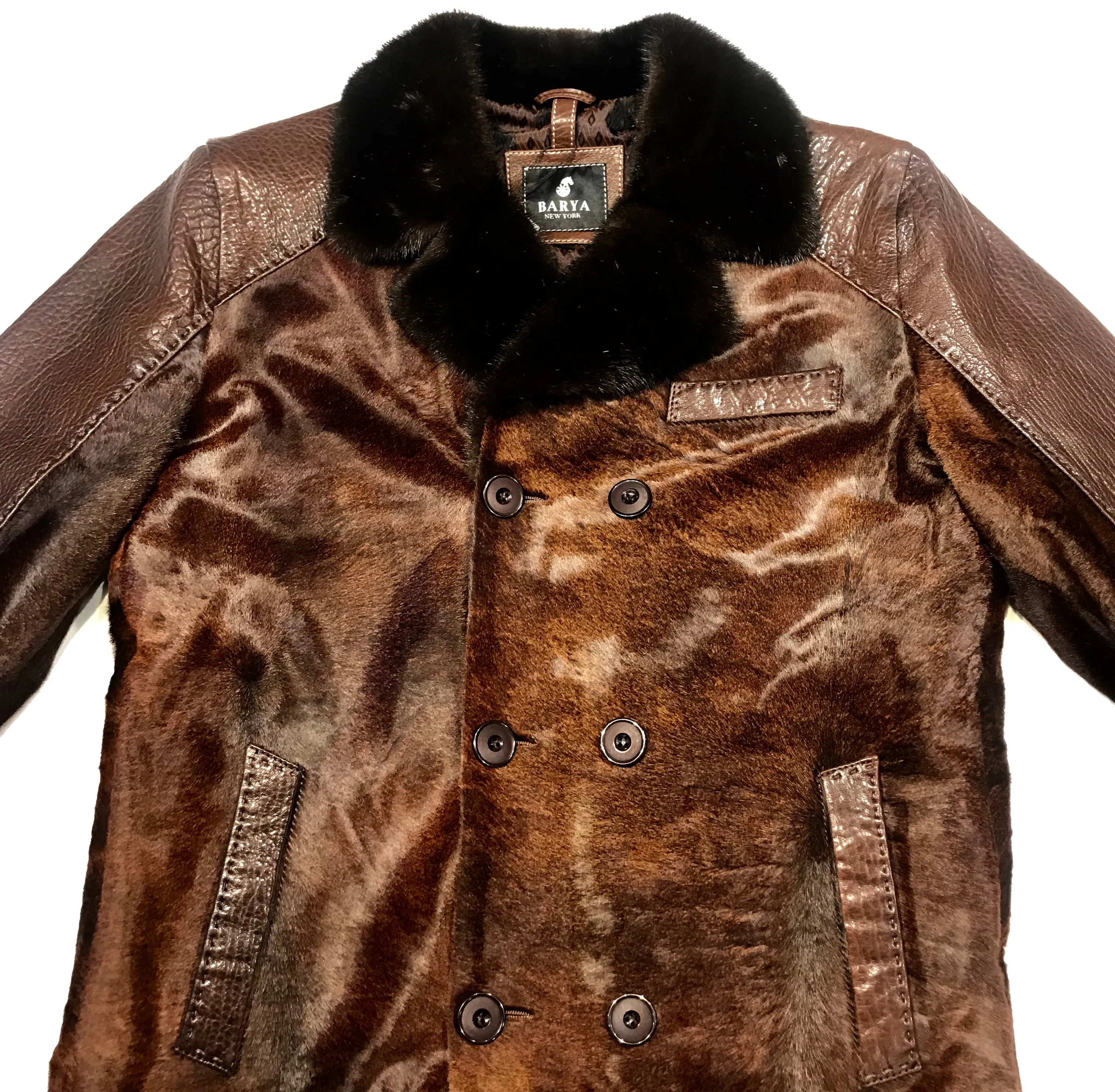 Barya NewYork Chocolate Pony Hair Mink Collar Peacoat