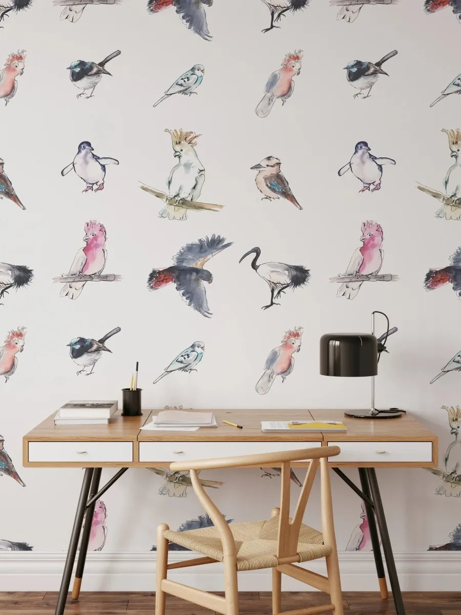 Bird Life - Australian Native Birds Watercolour Sketch Removable Wallpaper