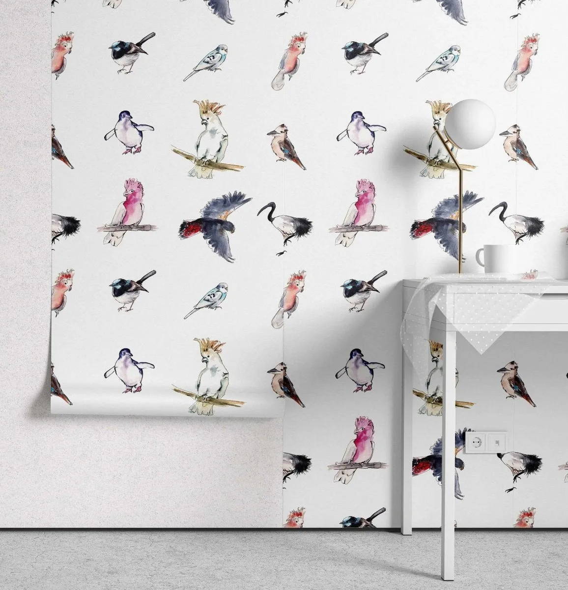 Bird Life - Australian Native Birds Watercolour Sketch Removable Wallpaper