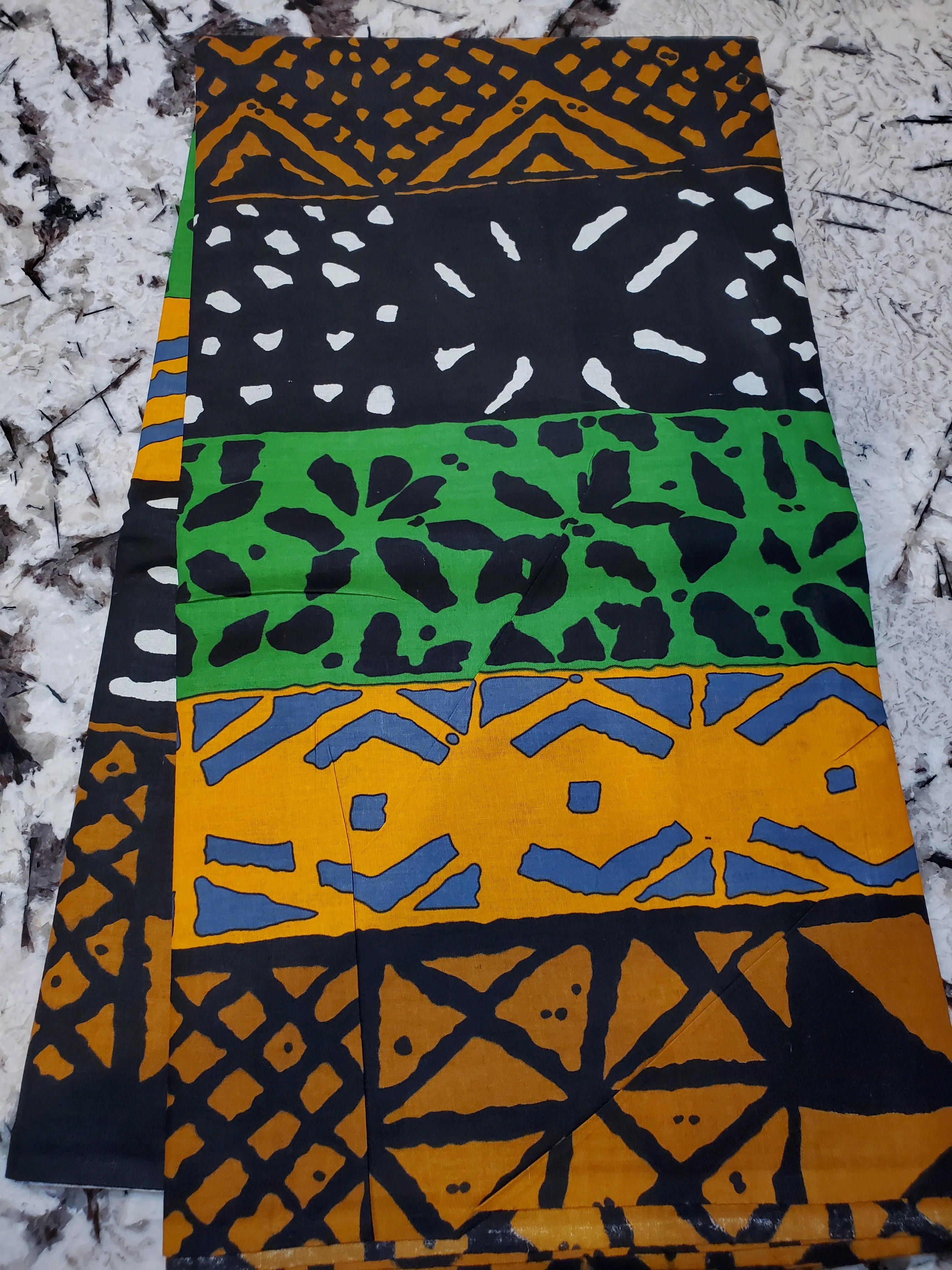 Black, Green, Gold and White Tribal African Ankara Fabric