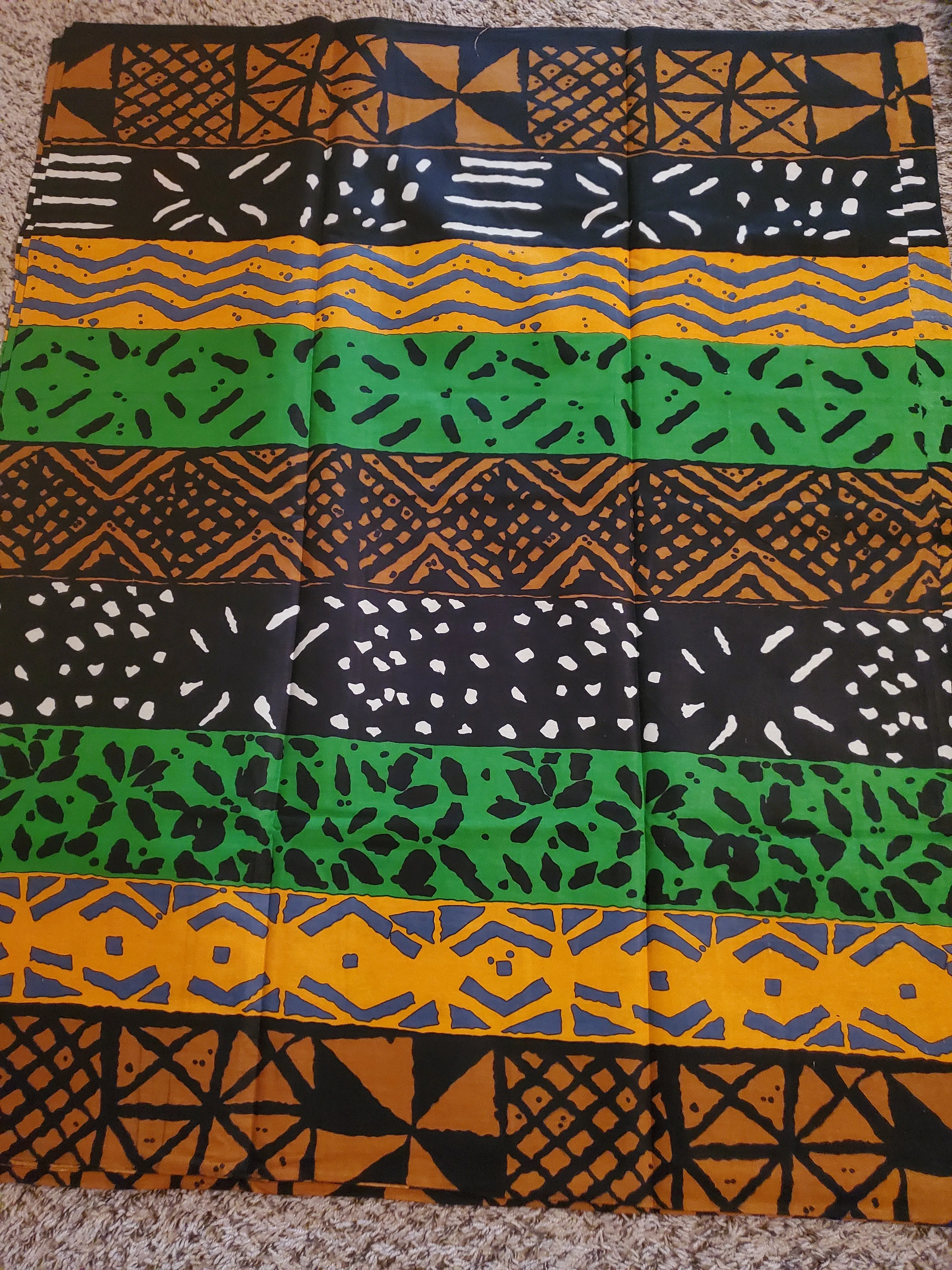 Black, Green, Gold and White Tribal African Ankara Fabric