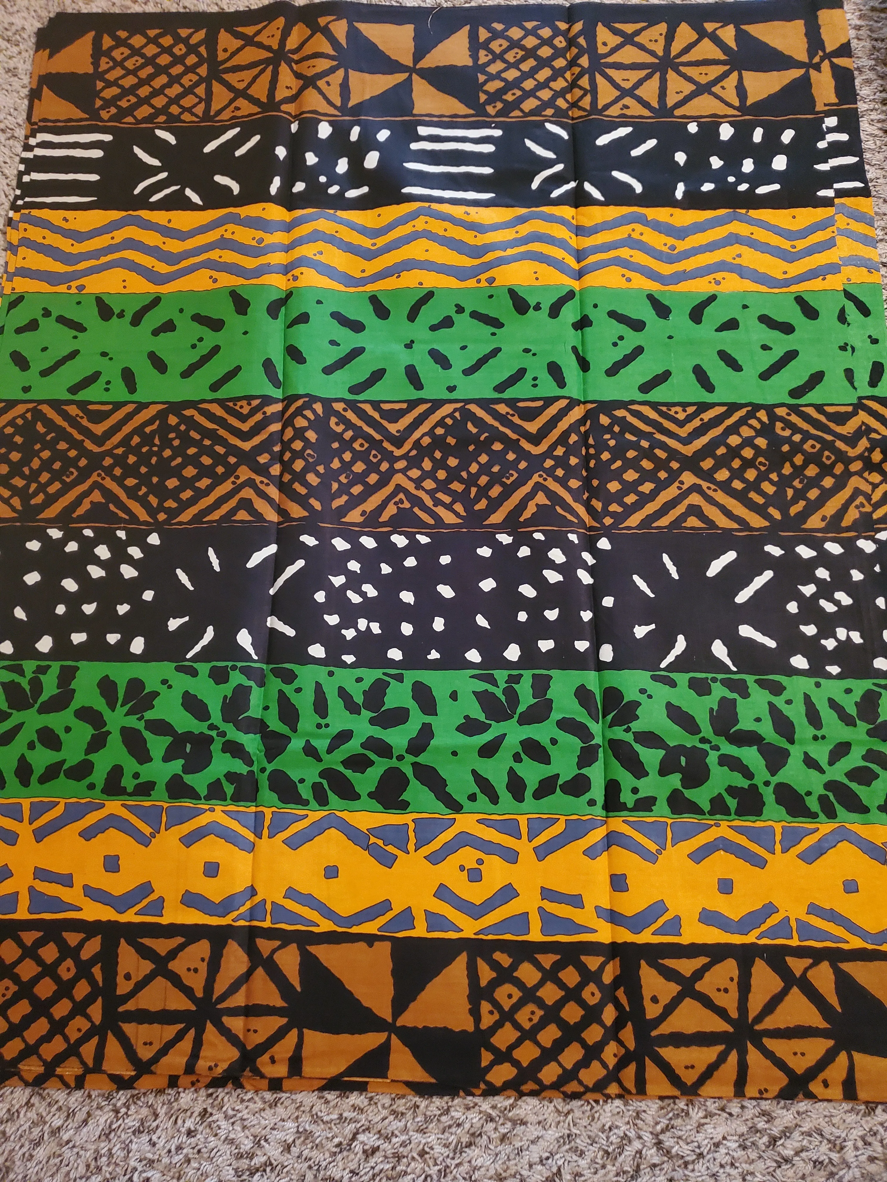 Black, Green, Gold and White Tribal African Ankara Fabric