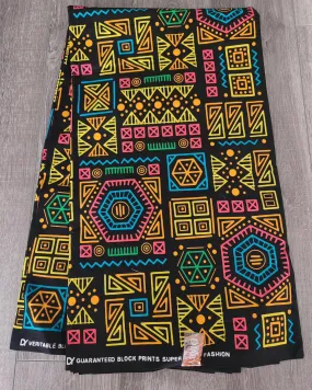 Black Multicolor Tribal African Print Fabric, Ankara Fabric AF7