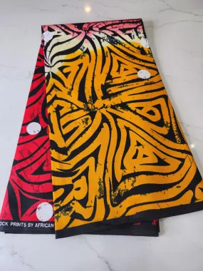 Black, Orange, and Red Ankara Print Fabric