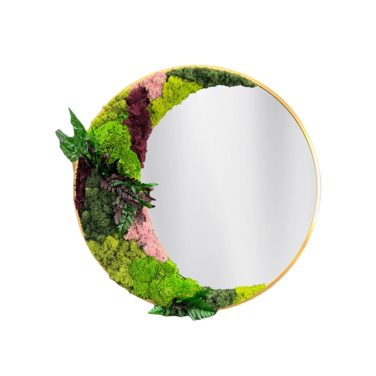 Circular Mirror with Lush Preserved Moss and Botanical Accents