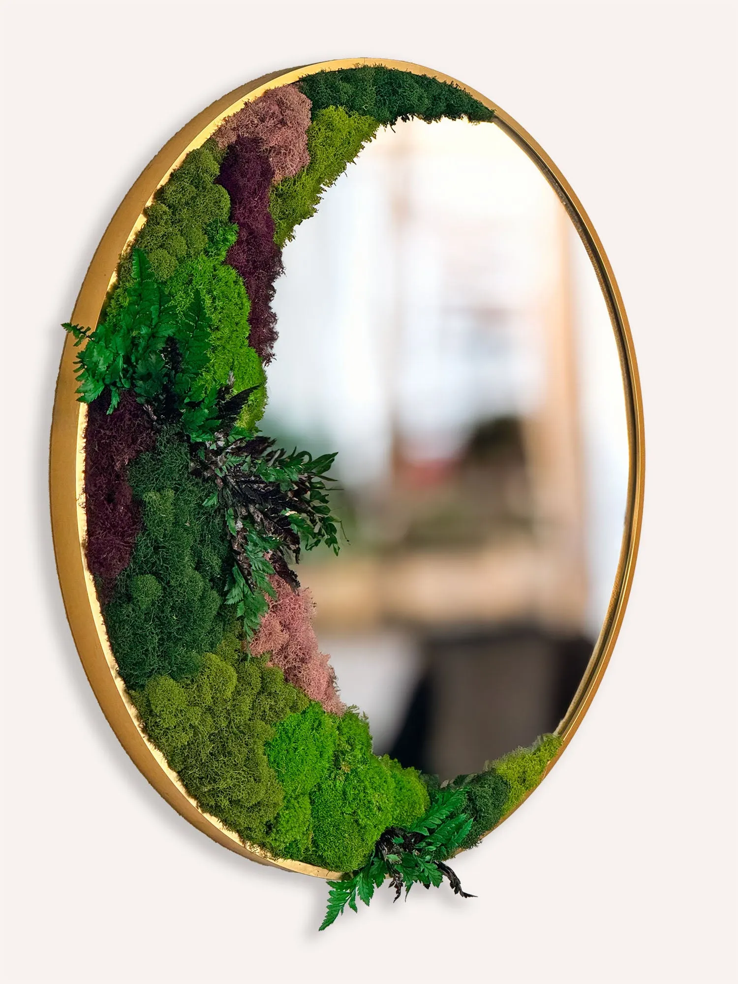 Circular Mirror with Lush Preserved Moss and Botanical Accents