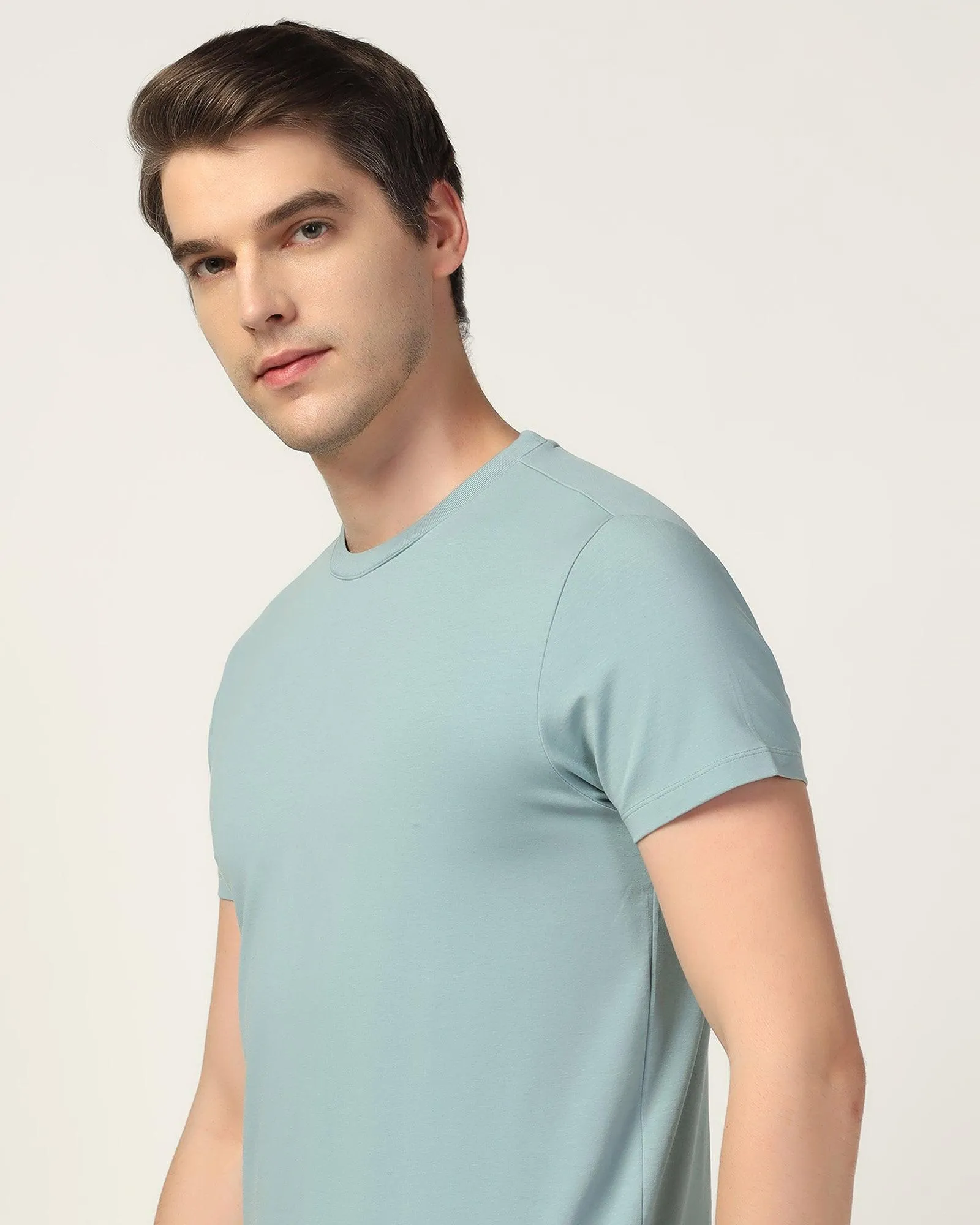 Crew Neck Blue Solid T-Shirt - Noah