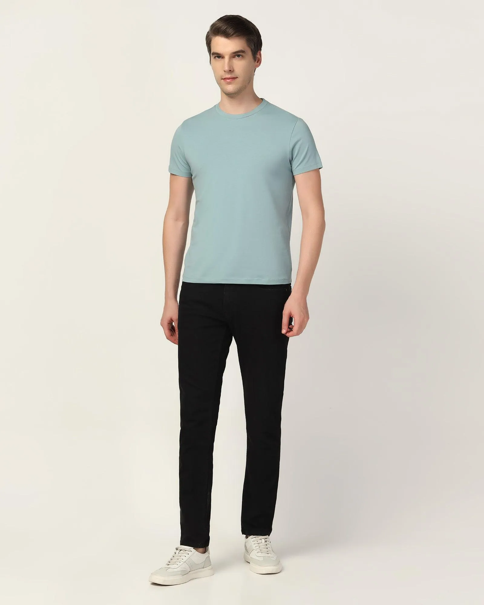 Crew Neck Blue Solid T-Shirt - Noah