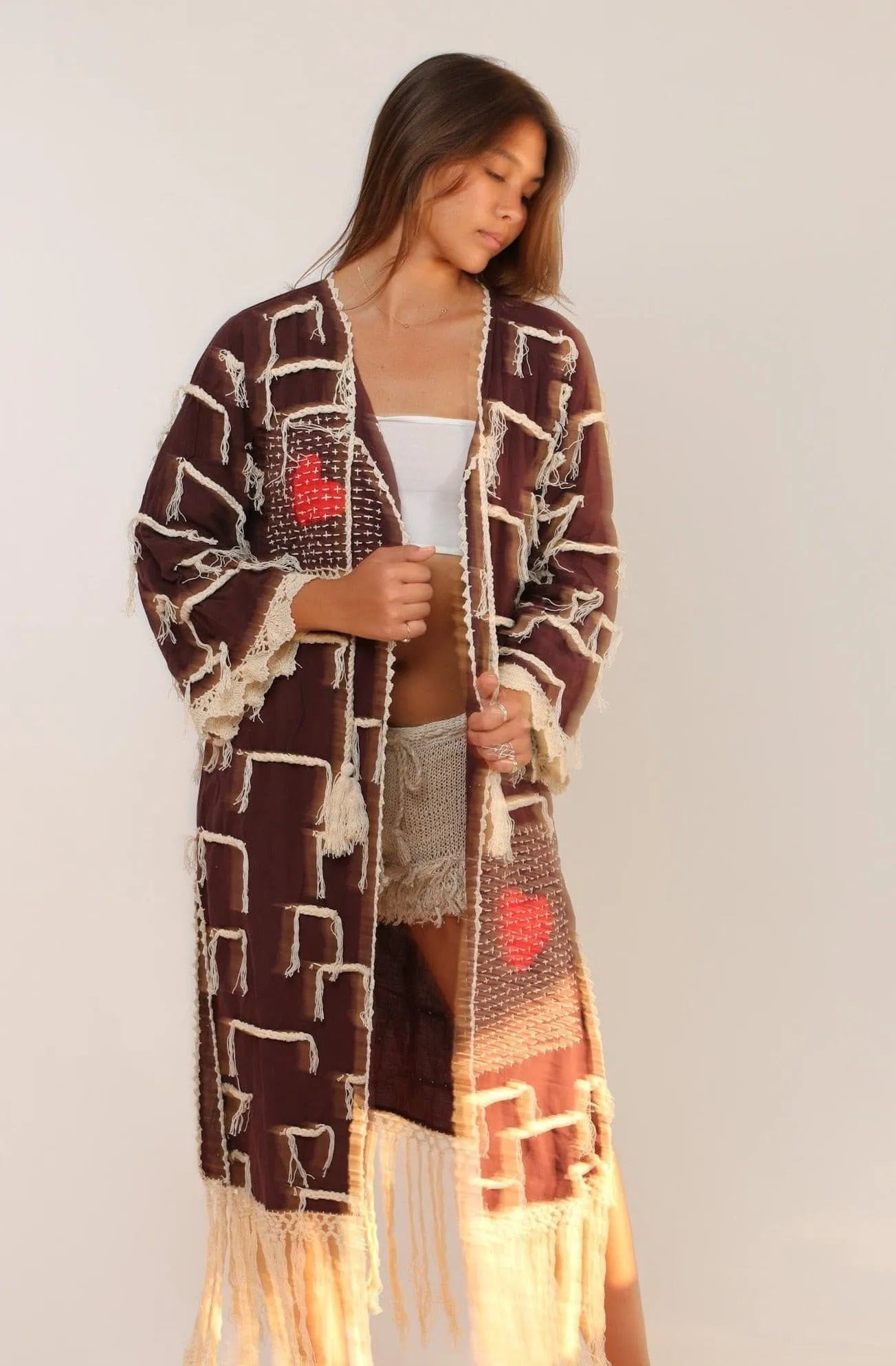 CROCHET FRINGE KIMONO DUSTER AMELIA