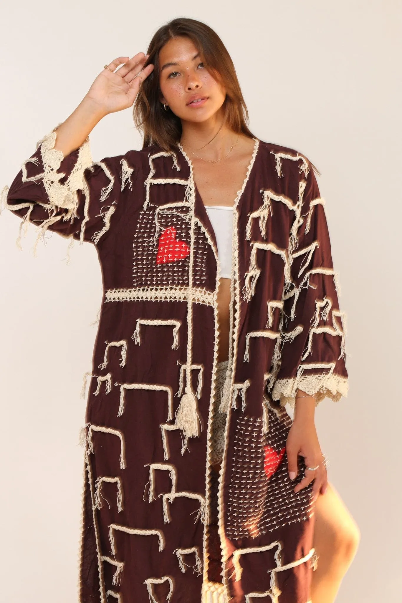 CROCHET FRINGE KIMONO DUSTER AMELIA