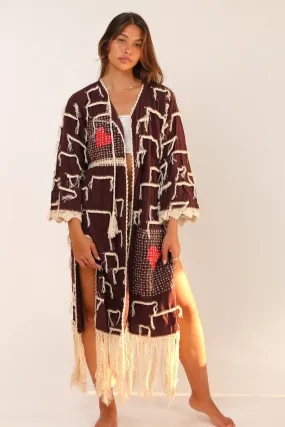 CROCHET FRINGE KIMONO DUSTER AMELIA