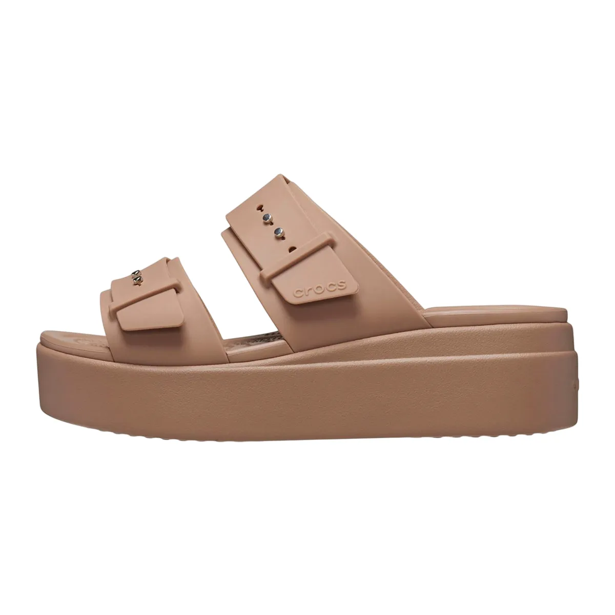 Crocs sandalo da donna con zeppa Brooklyn Buckle Low Wedge 207431-2Q9 latte