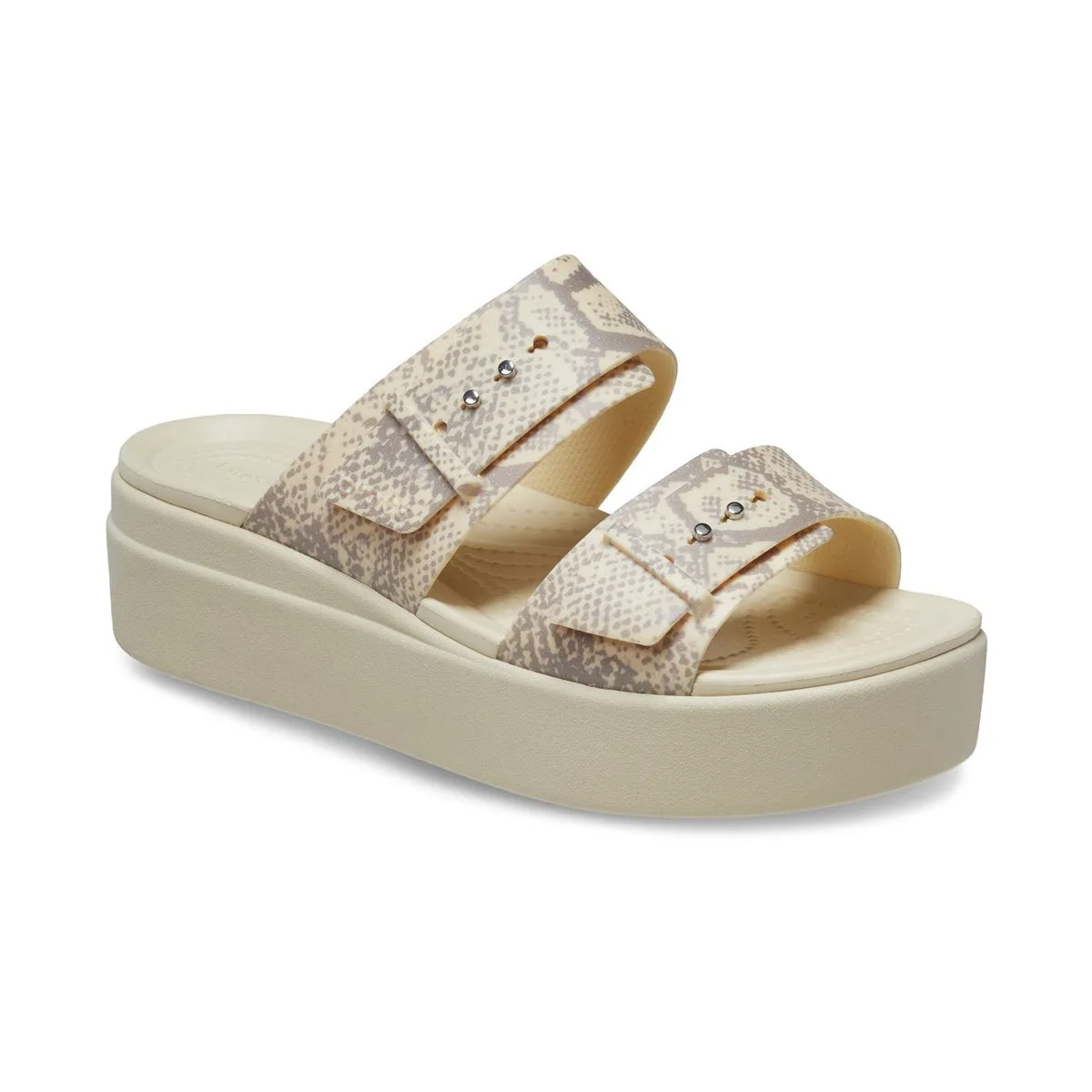 Crocs Sandalo da donna con zeppa Brooklyn Snake Buckle Low Wedge W 208244-1FR vanilla-multi