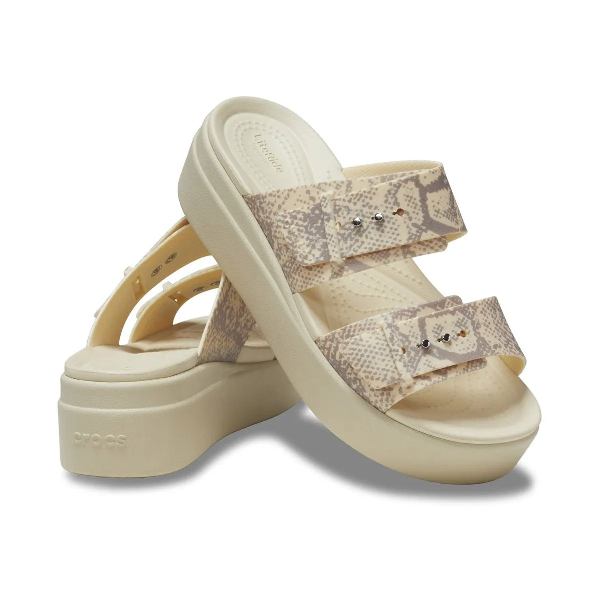 Crocs Sandalo da donna con zeppa Brooklyn Snake Buckle Low Wedge W 208244-1FR vanilla-multi