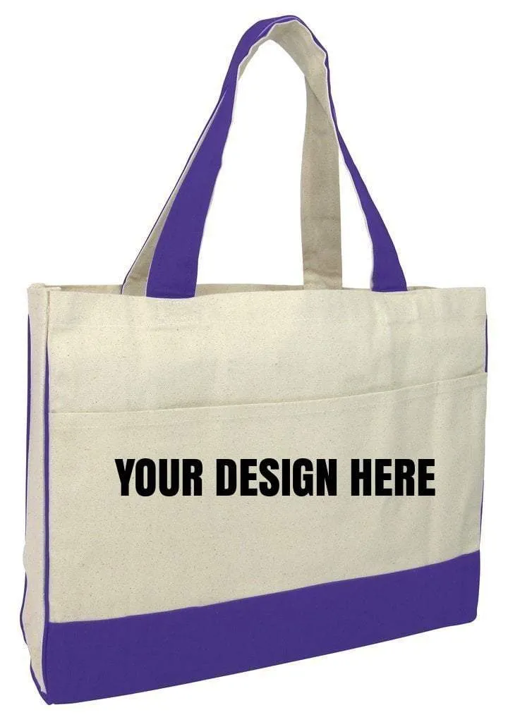 CUSTOM COTTON CANVAS TOTE BAG WITH INSIDE ZIPPER POCKET