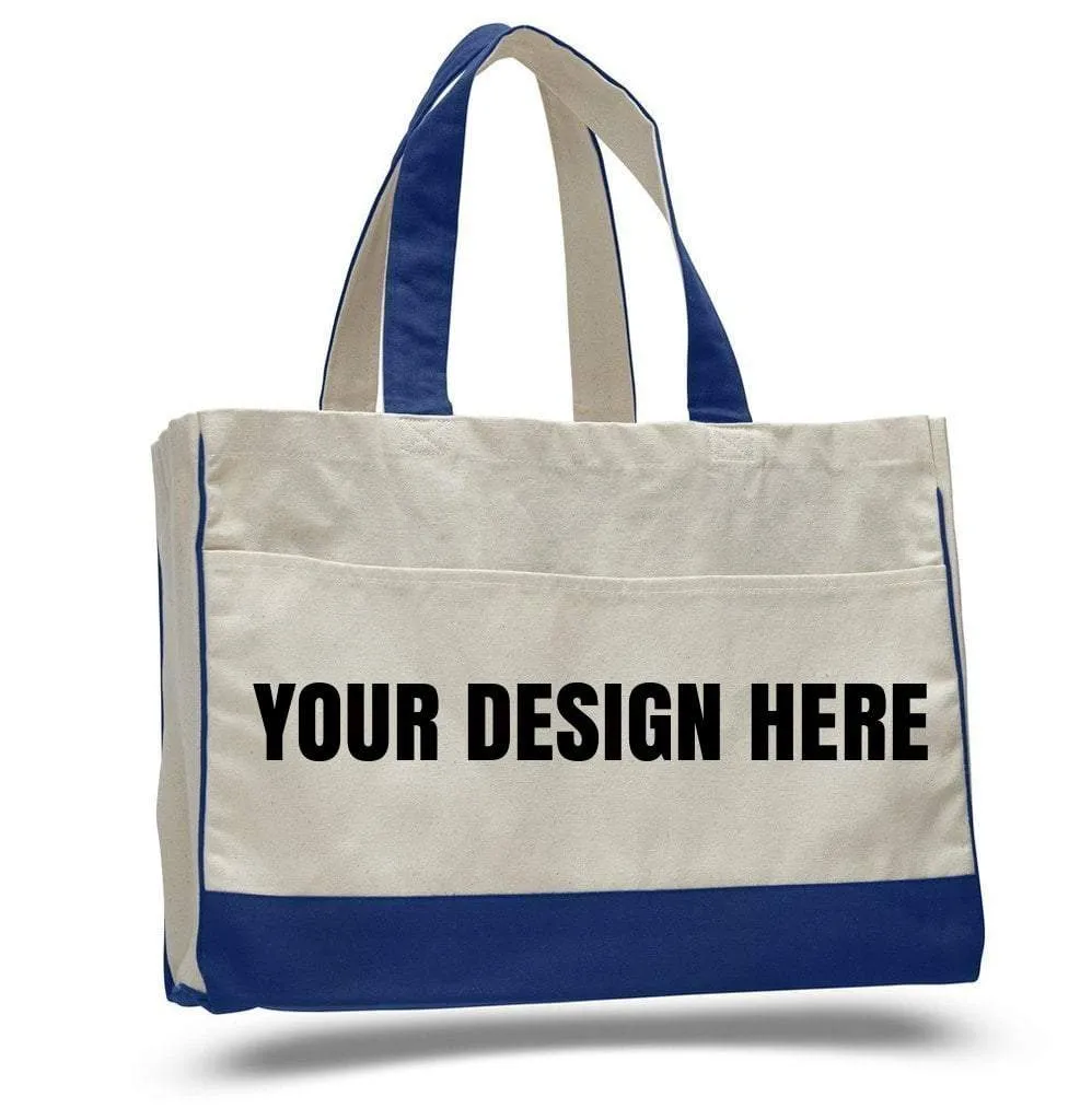 CUSTOM COTTON CANVAS TOTE BAG WITH INSIDE ZIPPER POCKET