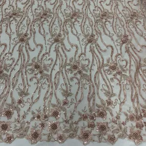 Dusty Rose Beaded Fabric Luxury Fabric Embroidery Fabric Fashion Fabric