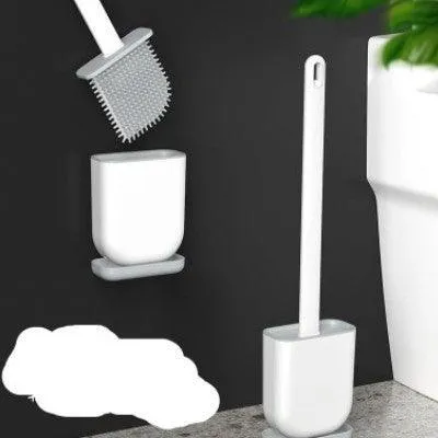 Ergonomic Wall-Mounted Silicone Toilet Brush Set with No Dead Angle Design