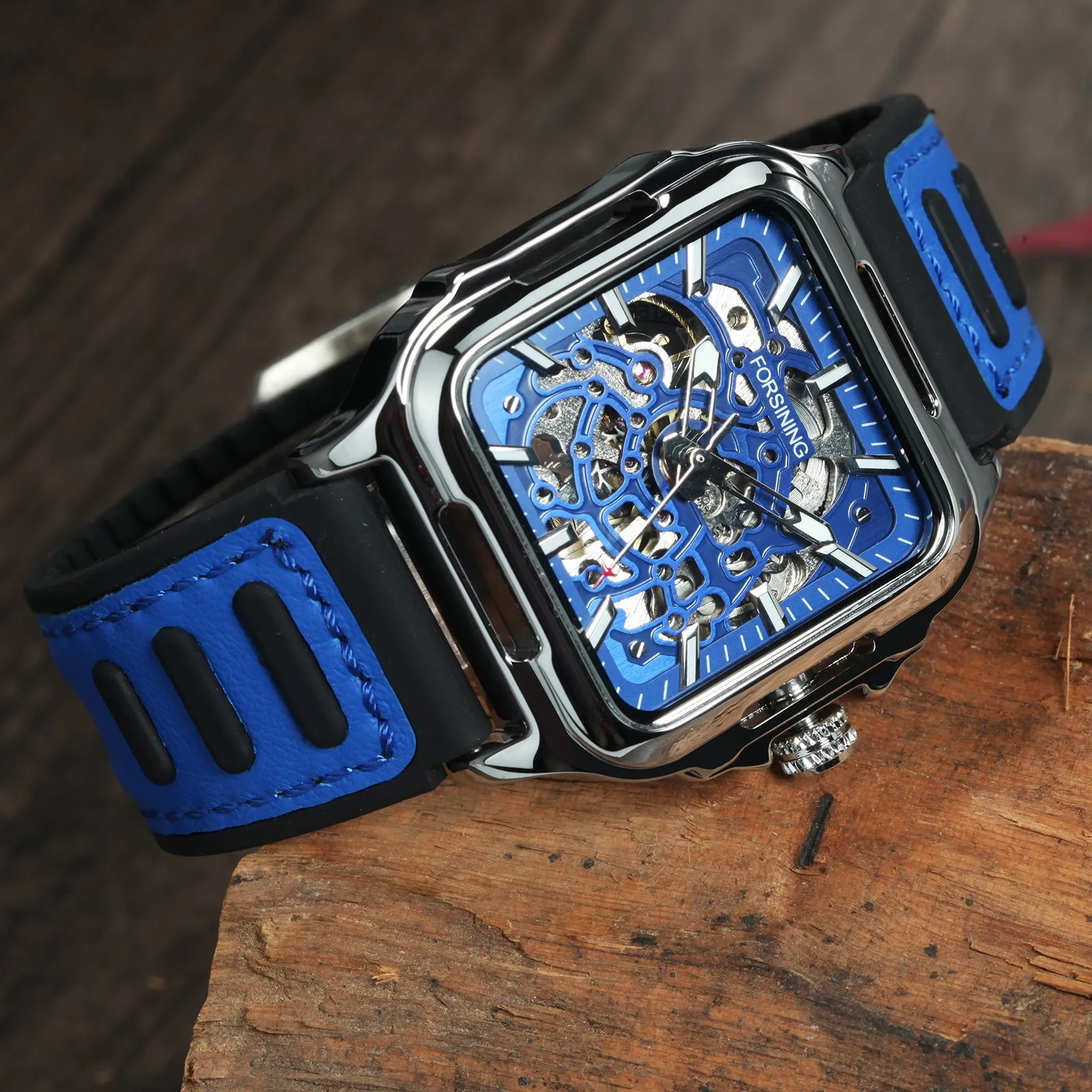 Fashion Transparent Skeleton Automatic Mechanical Watch for Men Sports Rubber Leather Strap FS 140