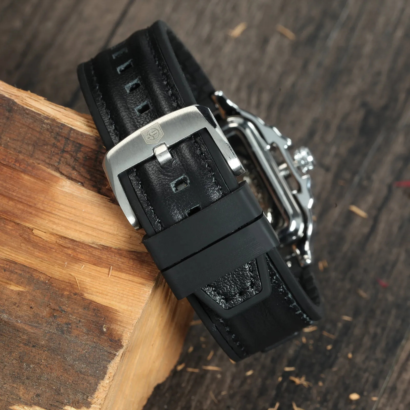 Fashion Transparent Skeleton Automatic Mechanical Watch for Men Sports Rubber Leather Strap FS 140