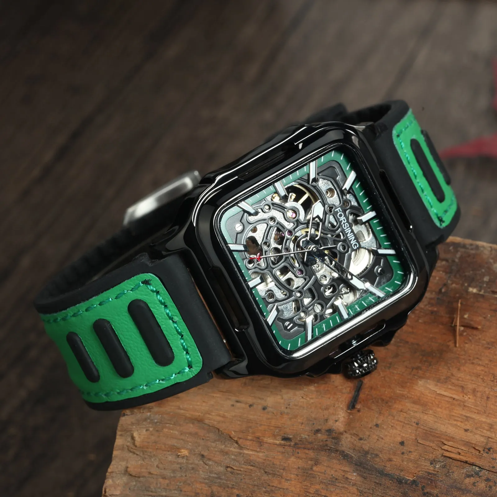 Fashion Transparent Skeleton Automatic Mechanical Watch for Men Sports Rubber Leather Strap FS 140