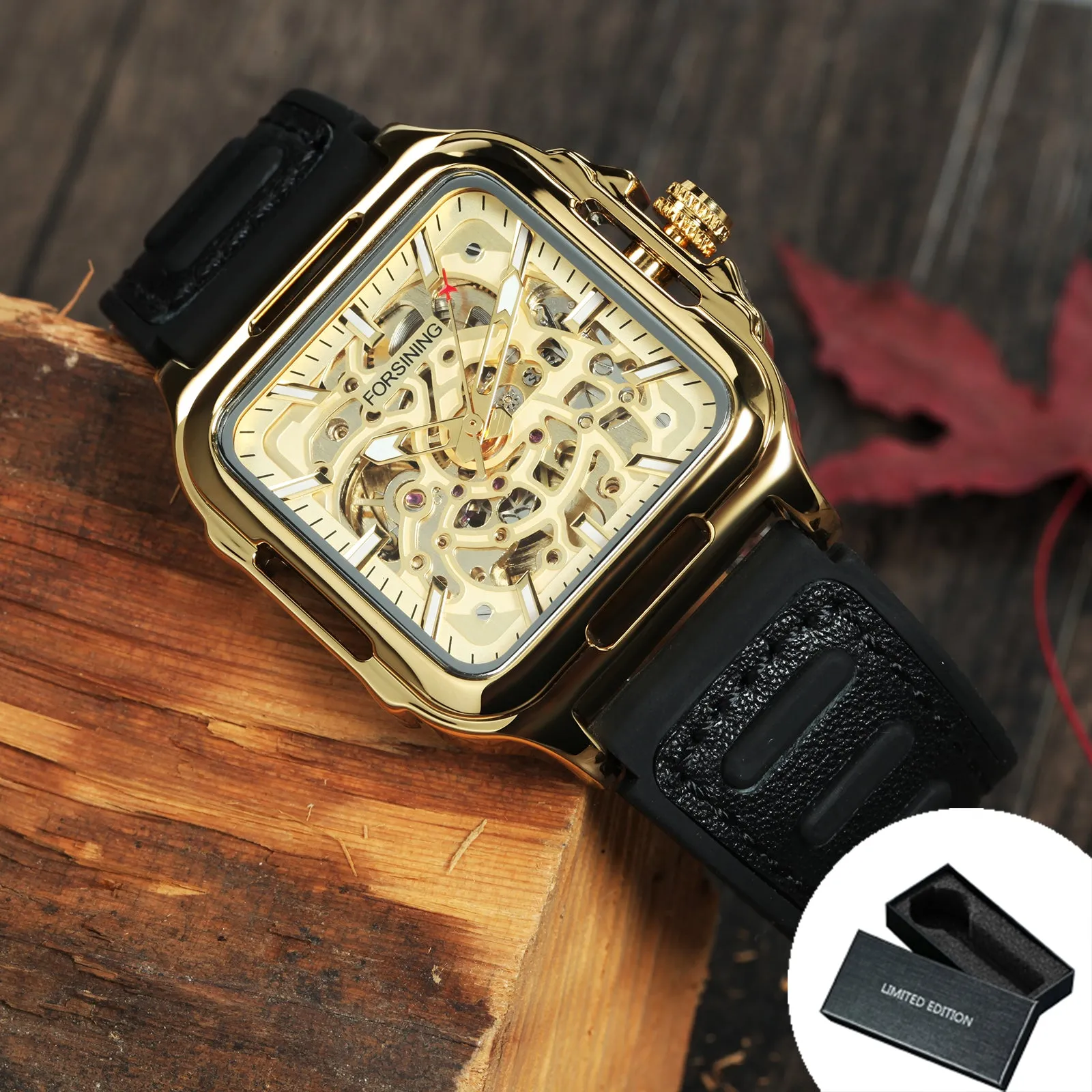 Fashion Transparent Skeleton Automatic Mechanical Watch for Men Sports Rubber Leather Strap FS 140