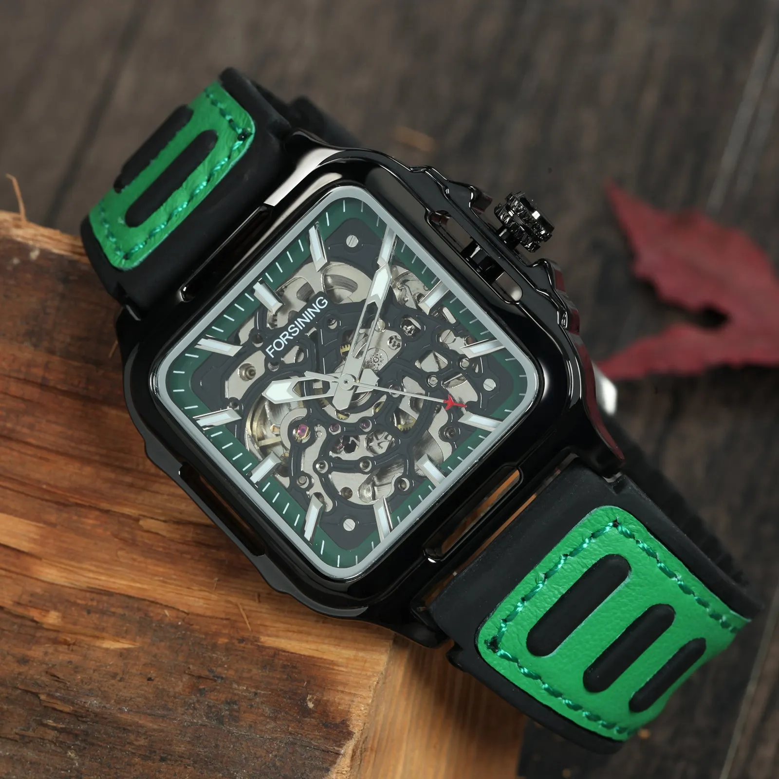 Fashion Transparent Skeleton Automatic Mechanical Watch for Men Sports Rubber Leather Strap FS 140