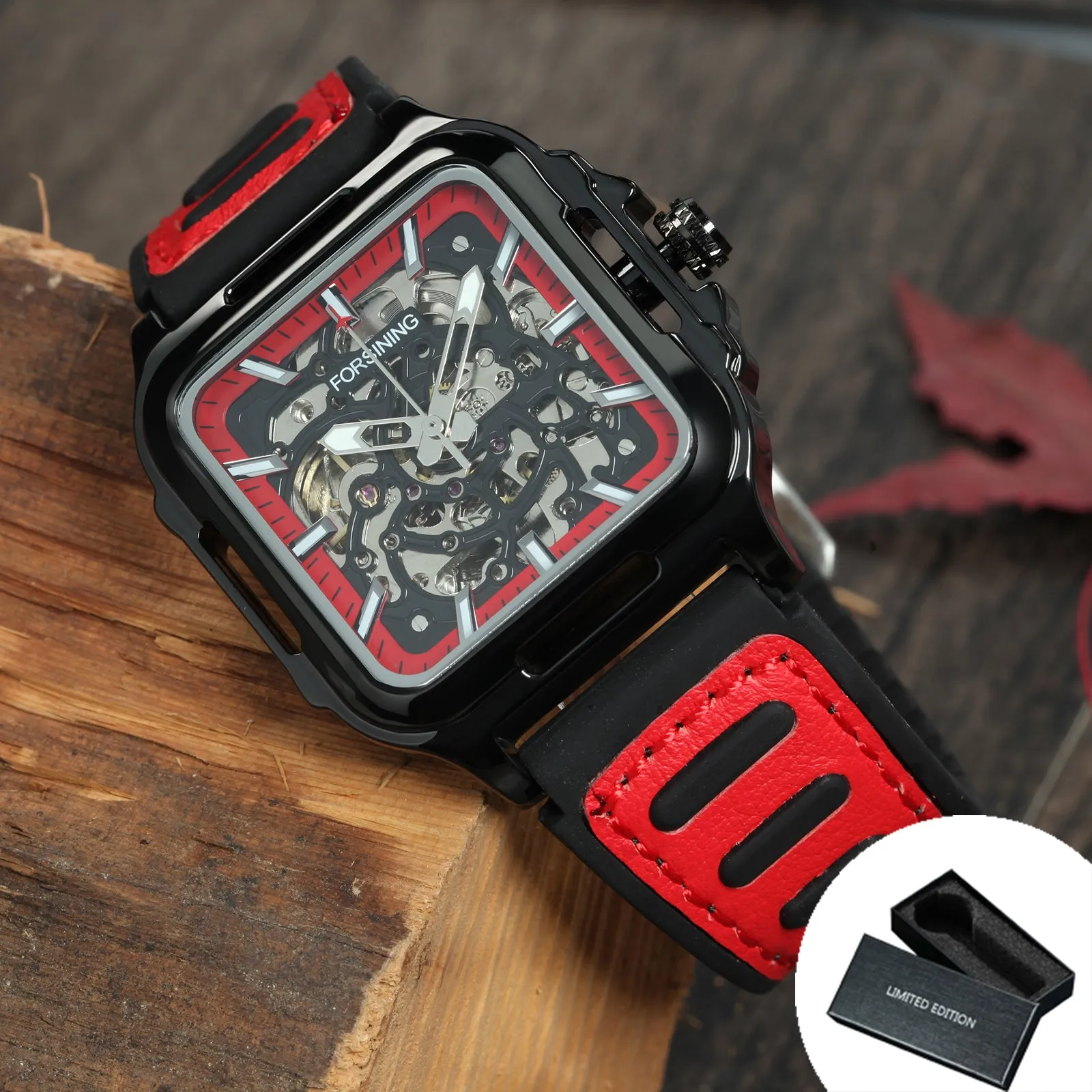 Fashion Transparent Skeleton Automatic Mechanical Watch for Men Sports Rubber Leather Strap FS 140