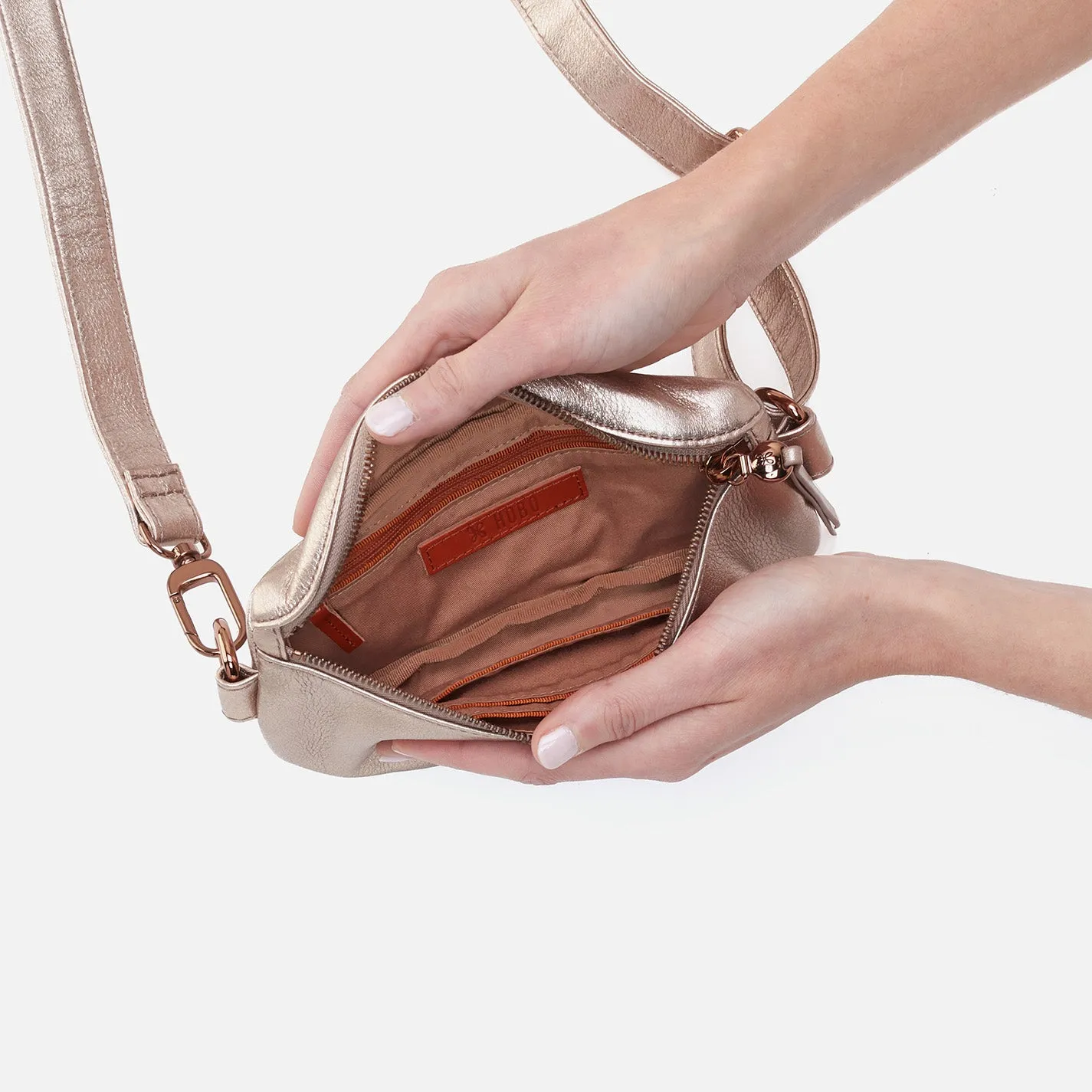 Fern Belt Bag In Metallic Leather - Pink Gold Metallic