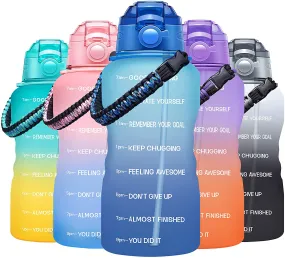 Fidus Large Half Gallon/64OZ Motivational Water Bottle with Paracord Handle & Removable Straw - BPA Free Leakproof Water Jug with Time Marker to Ensure You Drink Enough Water Daily