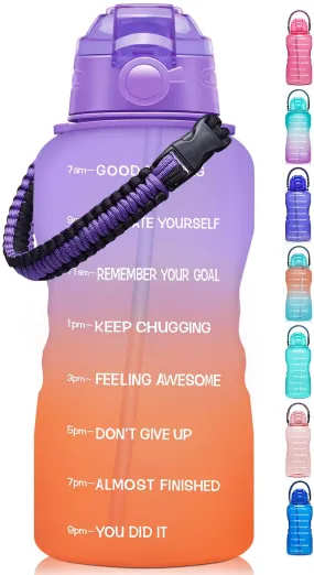 Fidus Large Half Gallon/64OZ Motivational Water Bottle with Paracord Handle & Removable Straw - BPA Free Leakproof Water Jug with Time Marker to Ensure You Drink Enough Water Daily